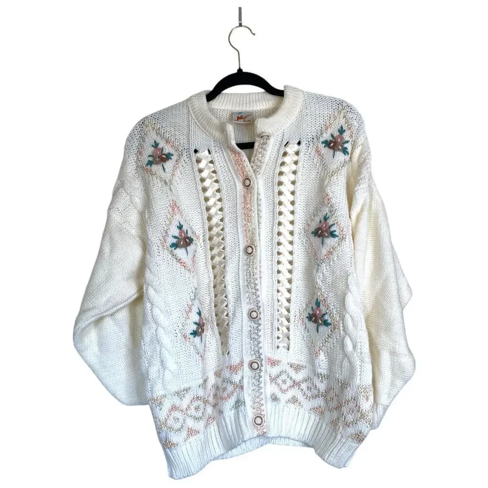 Vintage Mizaro Sara Cardigan Cottagecore Grannycore Doll Feminine Floral Sweater
